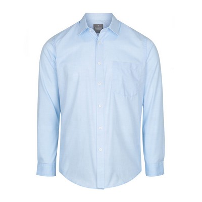 Mens Blue Bell Textured Mini Check Long Sleeve Shirt - Blue - (1295L-Blu_GLO)