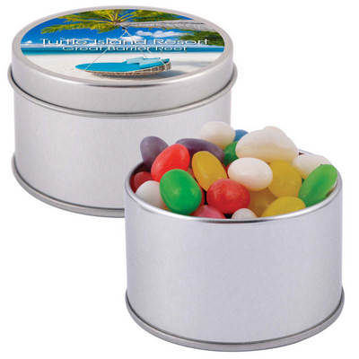 Assorted Colour Mini Jelly Beans in Silver Round Tin (LL3402_LLPRINT)