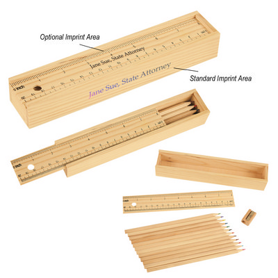 12- Piece Coloured Pencil Set In Wooden Ruler Box (OH457_OC)