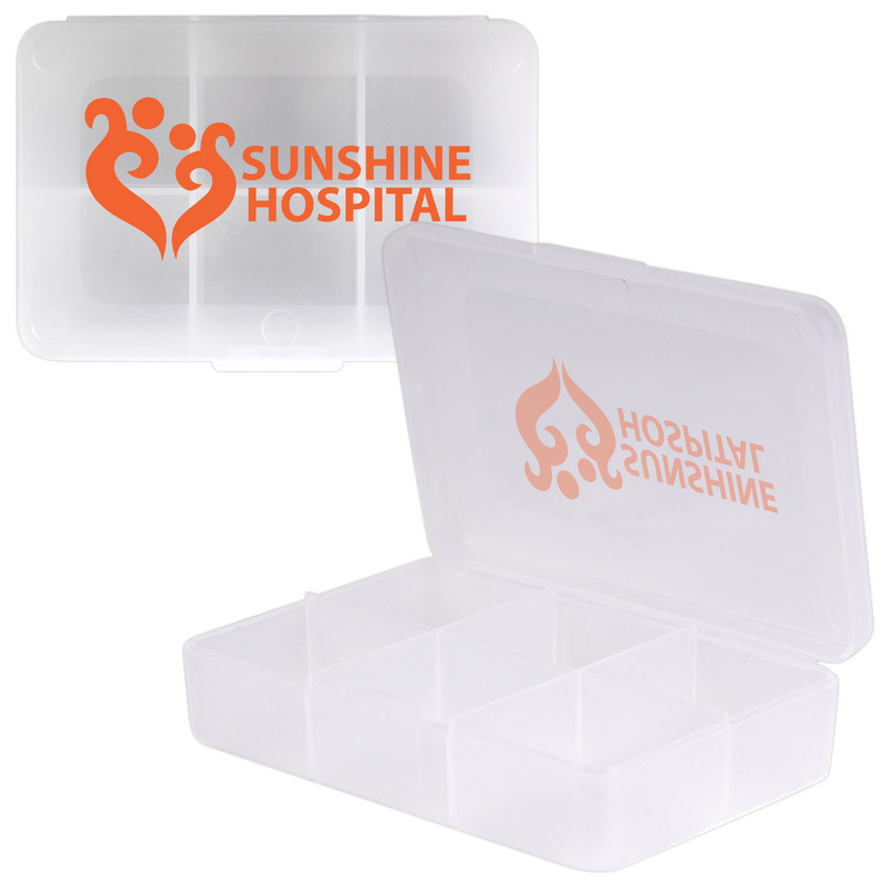 Clear Rectangular 6 Compartment Pill Box (LL2004_LLPRINT)