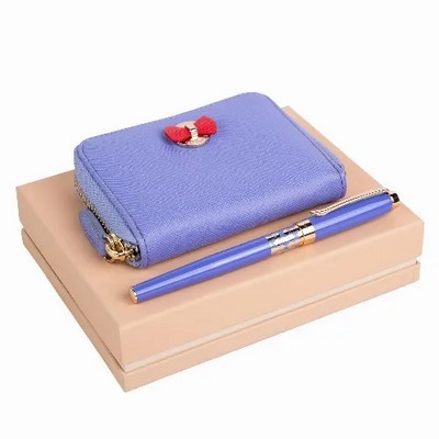 Set Hortense Bright Blue (rollerball pen & mini wallet) (PCPRW034_ORSO)