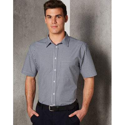 MenS Gingham Check Short Sleeve Shirt - (M7300S_WIN)