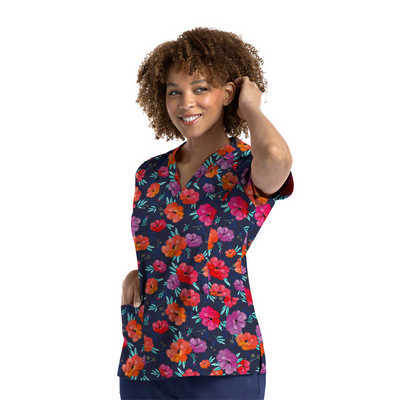 PRINTS - PRINTED CURVED V - NECK TOP - 2XL-3XL