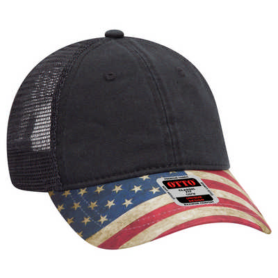 6 PANEL UNITED STATES FLAG DESIGN VISOR LOW PROFILE MESH BACK TRUCKER DAD CAP - BLACK