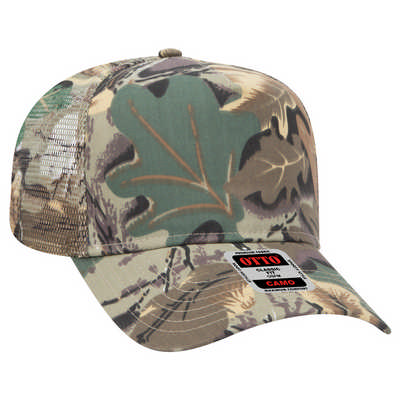 CAMOUFLAGE 5 PANEL MID CROWN MESH BACK TRUCKER CAP