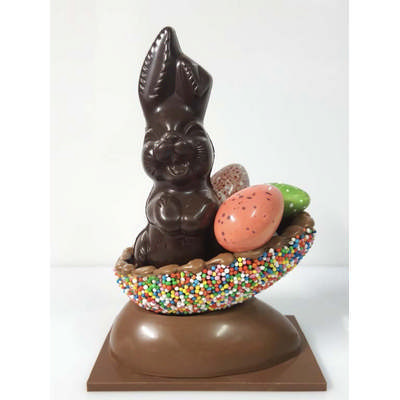 Handcrafted Chocolate Freckle Egg Gift box with Easter Bunny & Mini Easter Eggs (Available for Melbo (CPCH20_EAS_EGG (VIC ONLY))_BC)