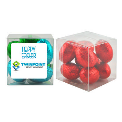 LargeClear Cubes filled with 9 Mini Easter Eggs in Assorted colours (CPCN08_EEGM_BC)