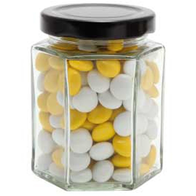 Large Hexagon Jar with Chocolate Gems (Corporate Colour)