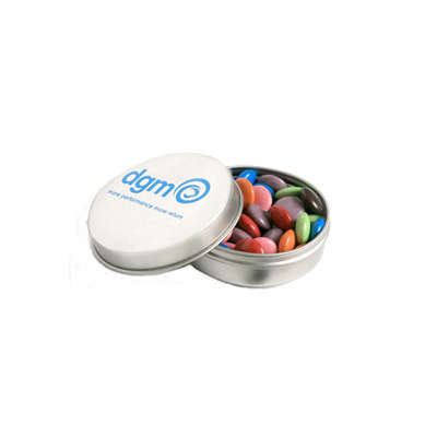 Candle Tin Filled With Choc Beans 50G (Corporate Colours) Branded Tin With Sticker - Corp Coloured  (CC046C6_CONF)