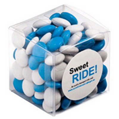 Branded Cube with Sticker/ Mixed and Corporate Coloured Choc Beans