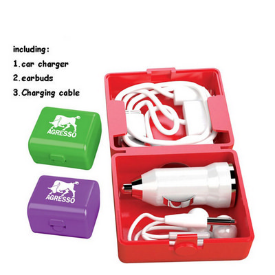Car Charger Earbuds Charging Cable in One Case (DS674_DEX) Car Charger Earbuds Charging Cable in One Case