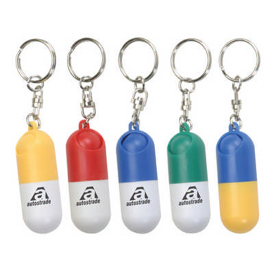 Capsule Shaped Pill Box With Keyring