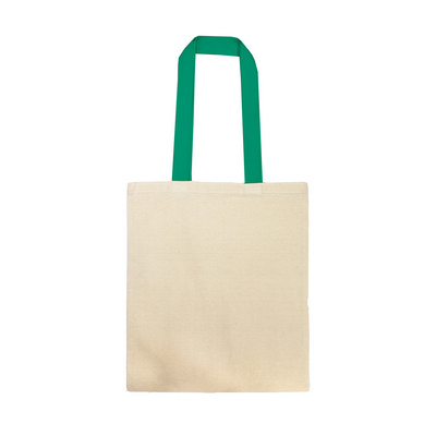 Cotton Tote Bag With Webbing Handle - Natural/Green