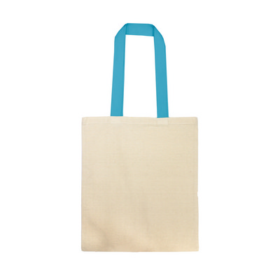 Cotton Tote Bag With Webbing Handle - Natural/Process Blue