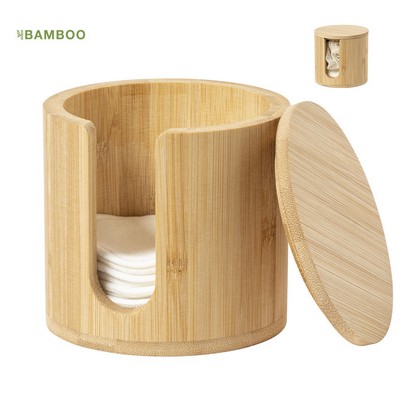 COSMETIC PAD / Make up remover DISPENSER made from bamboo with 10 cotton discs