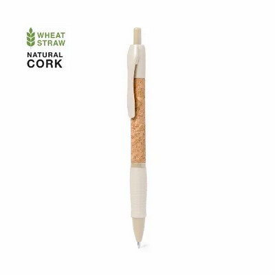 Pen with cork barrel and wheat straw fittings multiple colours