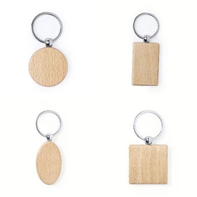 Keyring made from NATURAL BEECH WOOD in round and square designs