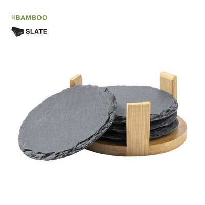 COASTER SET of 4 made from Bamboo and natural slate 