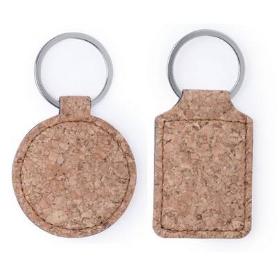 Keyring made from cork and metal - round and rectangular