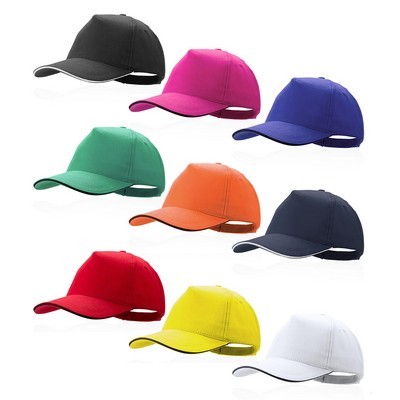 Cap 5 panel brushed cotton with coloured sandwich and padded peak Kisse