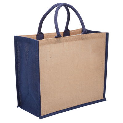 Large Eco Jute Tote - Natural,Navy