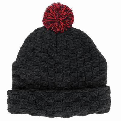 Pom Pom Beanie - Black,Red