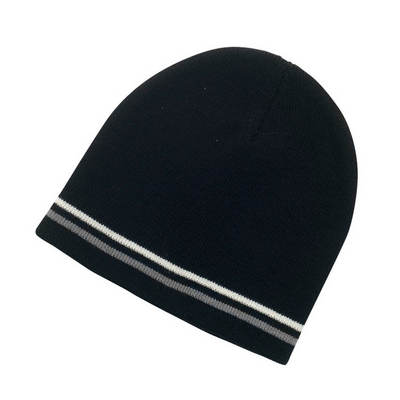 Double Stripe Beanie - Black,White,Grey