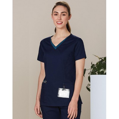 Ladies' Contrast Colour S/S Scrub Top