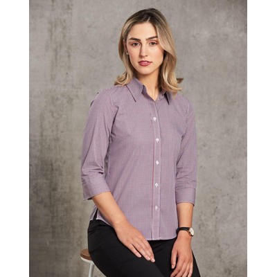 Ladies' Two Tone Mini Check 3/4 Sleeve Shirt