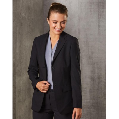 Women's Two Buttons Mid Length Jacket in Poly/Viscose Stretch