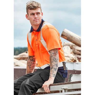 Mens Hi Vis Spliced Short Sleeve Polo - Shoulder Taped